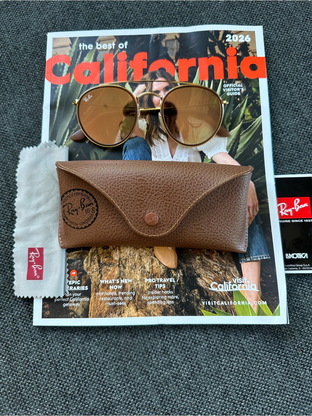 Ray-Ban Brown And Gold Round Sunglasses With Brown Case